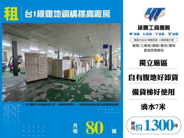 其他工業用地[台1線腹地鋼構挑高廠房155]